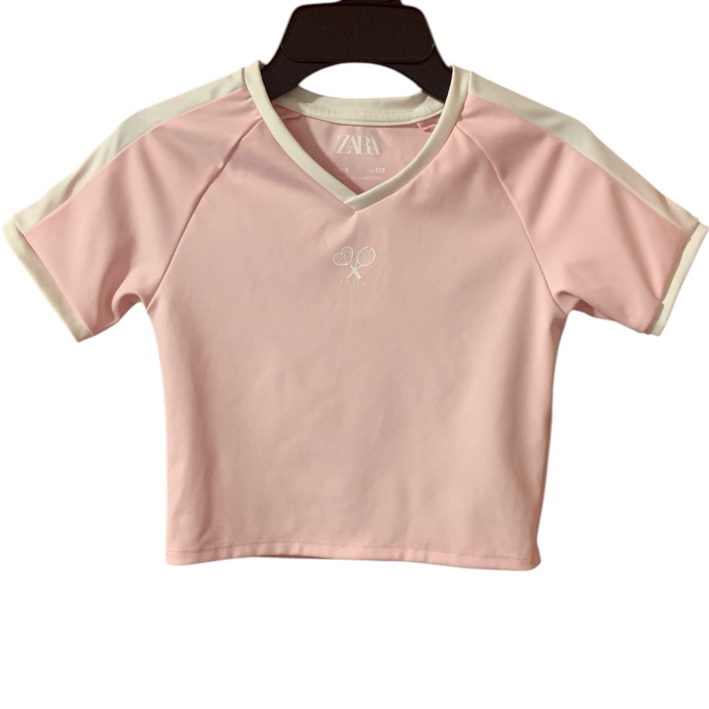 Zara Pink and White Short Sleeve Top Girls 8